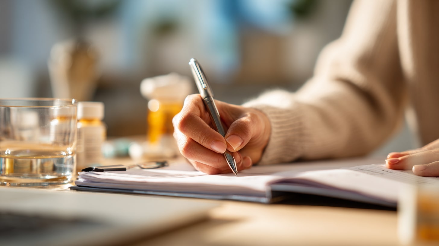 Personne préparant ses notes et questions avant un rendez-vous médical lié au lupus.