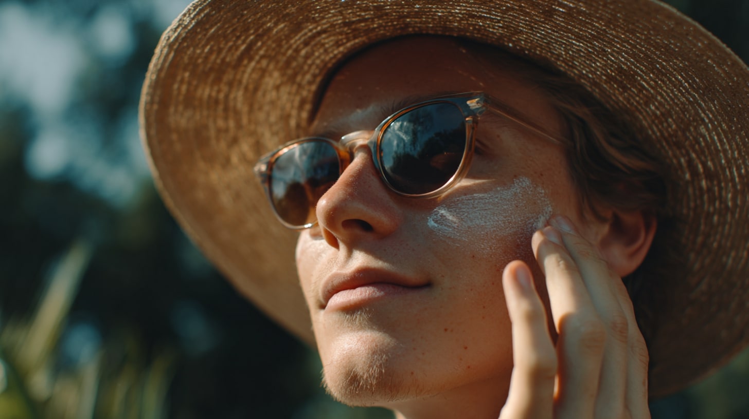 Personne appliquant une protection solaire pour limiter les effets du soleil en cas de lupus.